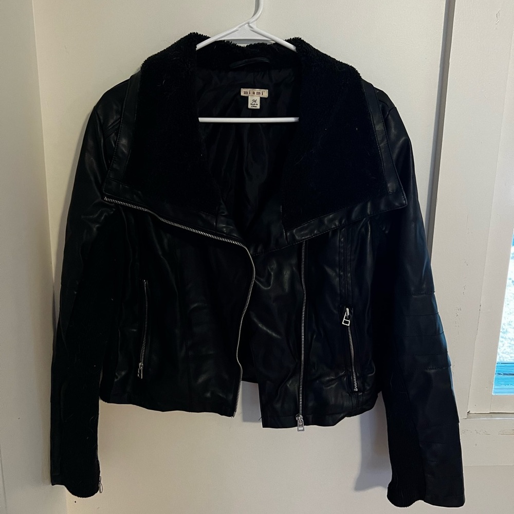 Boutique brand, faux leather jacket with faux fur collar